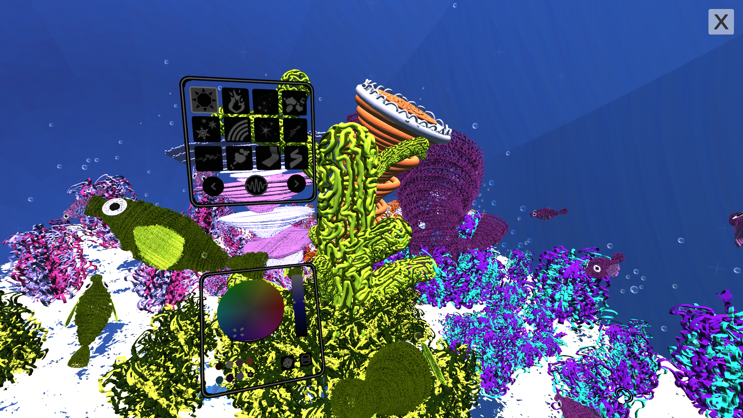 A still from the coral reef, built in Open Brush.